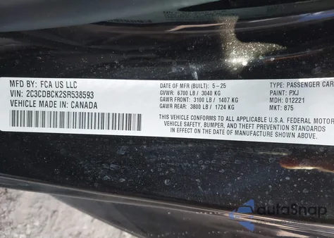 2025 Dodge Charger Daytona R/T Awd z USA, uszkodzony, nr VIN 2C3CDBCK2SR538593